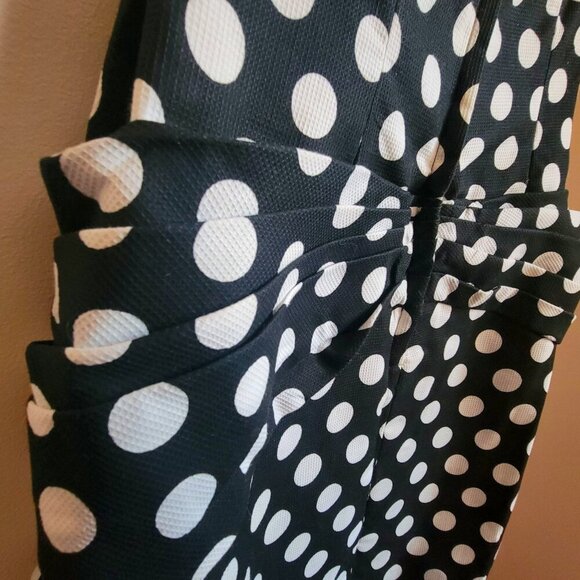 Vintage Y2K 80s 90s Black & White Polka Dot Off-Shoulder Dress with Rached Detai - Picture 13 of 16